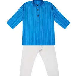 Superminis Boys Blue & White Striped Kurta with Trousers-image-61
