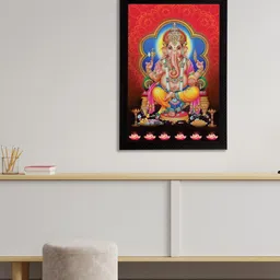 eCraftIndia Red & Blue Lord Ganesha Satin Matt Textured UV Wall Art-image-24
