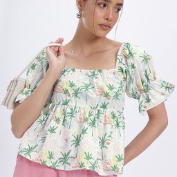 glitchez Paradise Whirl Puffed Ruffle Detailed Empire Top-image-52