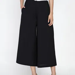 FABNEST Women Black Regular Fit Solid Culottes-image-8