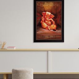 eCraftIndia Brown & Yellow Lord Ganesha Satin Matt Textured UV Wall Art-image-74