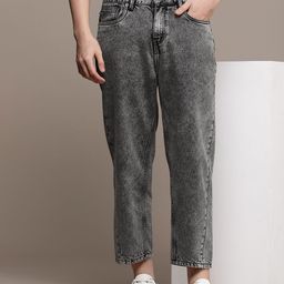 French Connection Men Pure Cotton Loose Crop Fit Heavy Fade Acid Wash Mid-Rise Jeans-image-75