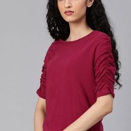 The Roadster Life Co. Women Red Solid Round Neck Pure Cotton Top-image-54