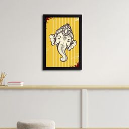 eCraftIndia Yellow & Cream-Coloured Lord Ganesha Satin Matt Textured UV Wall Art-1