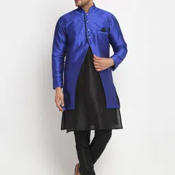 Benstoke Men Black & Blue Solid Kurta with Churidar-image-17