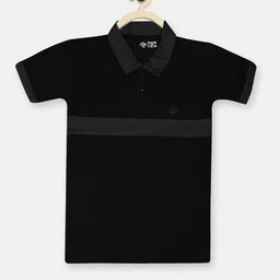 CHIMPRALA Boys Black & Olive Green Striped Polo Collar T-shirt-image-56