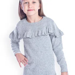 Cherry Crumble Girls Grey Melange Solid Ruffle Top-picture-20