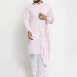TREEMODA Men Pink Solid Linen Straight Kurta-image-96