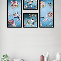 Art Street Set Of 4 Blue & Pink Birds Theme Framed Paintings-41