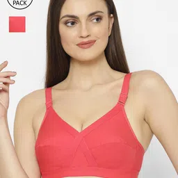Floret Women Pack of 2 Coral-Coloured Solid Non-Wired Non-Padded Everyday Bras Cross Fit-17