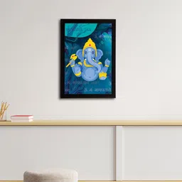 eCraftIndia Blue & Yellow Lord Ganesha Satin Matt Texture UV Wall Art-image-55