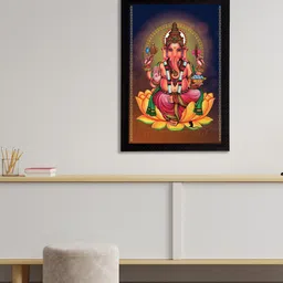 eCraftIndia Blue & Yellow Lord Ganesha Satin Matt Texture UV Wall Art-image-57