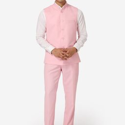 Wintage Men Peach-Coloured Solid Bandhgala Formal Two-Piece Suit-picture-19
