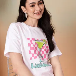Mast & Harbour Printed Drop-Shoulder Sleeves Pure Cotton T-shirt-picture-31