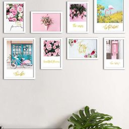 Art Street Set Of 8 Pink & White Floral & Botanical Printed Wall Art-16