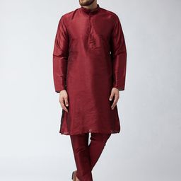 SOJANYA Men Maroon Solid Kurta with Churidar-38