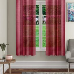 Cortina Maroon Set of 2 Sheer Window Curtain-87