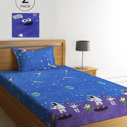 KLOTTHE Blue & White Graphic 210 TC Polycotton 2 Single Bedsheet with 2 Pillow Covers-image-37