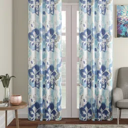 Soumya Blue & White Printed Room Darkening Door Curtain-52