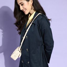 Style Quotient Women Navy Blue Solid Double Breasted Trench Coat-51