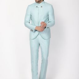 Blackberrys Men Blue Solid Slim-Fit Bandhgala Suit-image-66