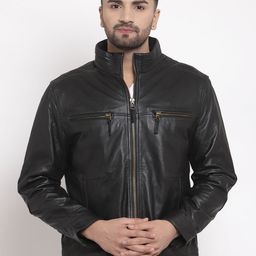 Teakwood Leathers Men Black Solid Lightweight Leather Jacket-image-90