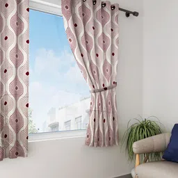 SWAYAM Off-White & Red Set of Single Window Curtains image 1