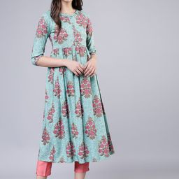 Vishudh Women Blue & Pink Floral Print A-Line Kurta-image-75