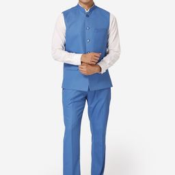Wintage Men Blue Solid Bandhgala Formal Two-Piece Suit-image-72