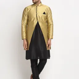 Benstoke Men Black & Gold-Toned Solid Kurta with Pyjamas-picture-9