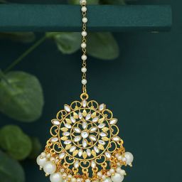 Sukkhi Gold-Plated White Kundan-Studded & Pearl Beaded Maang Tikka-image-45