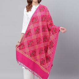 WEAVERS VILLA Women Pink & Beige Embroidered Shawl-41