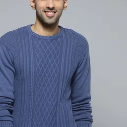 Mast & Harbour Men Blue Self Design Pullover-picture-5