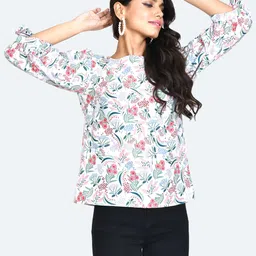 Zink London White Floral Print Tie-Up Sleeves Top-image-22