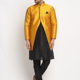 Benstoke Men Black & Yellow Solid Kurta with Pyjamas-picture-6