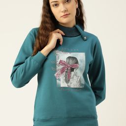 Monte Carlo Women Teal Green Graphic Printed High-Neck Sweatshirt-picture-16