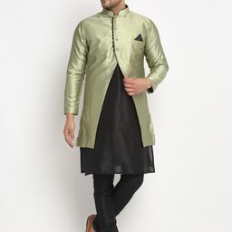 Benstoke Men Black & Green Solid Kurta with Pyjamas-picture-0