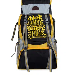 Leather World Unisex Yellow & Black Typography 65 L Backpack-21