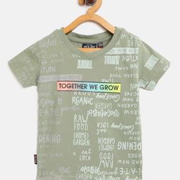 Gini and Jony Boys Green & White Typography Printed T-shirt-image-86