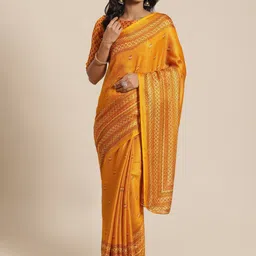 Saree mall Mustard & Brown Jute Silk Sarees-image-97