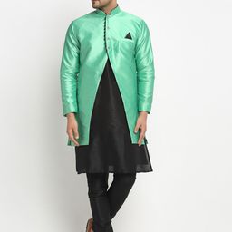 Benstoke Men Black & Green Solid Kurta with Churidar-picture-4