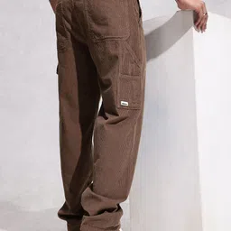 WROGN Men Loose Fit Corduroy Cargo Style Chinos Trousers-image-10