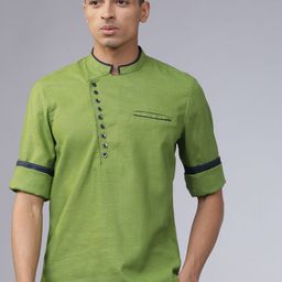 HIGHLANDER Men Green Solid Straight Kurta-picture-24