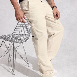WROGN Men Loose Fit Corduroy Cargo Style Chinos Trousers-21