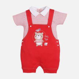 BABY GO Boys Red & White Pure Cotton Dungaree With T-Shirt-picture-16