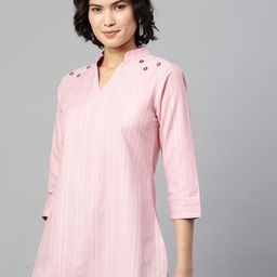 Cottinfab Pink Striped Pure Cotton Kurti-image-15
