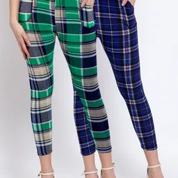 KLOTTHE Women Pack Of 2 Green & Blue Checked Jeggings - Skinny Fit-picture-22