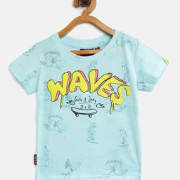 Gini and Jony Boys Blue & Yellow Typography Printed T-shirt-image-49