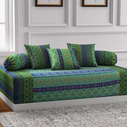 SWAYAM Blue & Sea Green 210 TC Cotton Printed Single Diwan Set-28