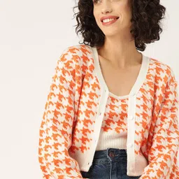 Mast & Harbour Geometric Self Design Cardigan With Camisole-image-51